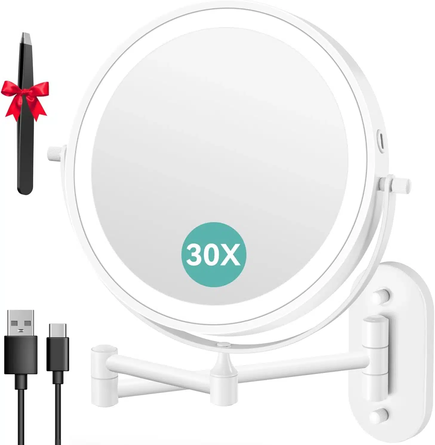 51IypyzRuyL._AC_SL1500 (1) AUXMIR stensko kozmetično ogledalo z LED osvetlitvijo 1×/30× - slika 1