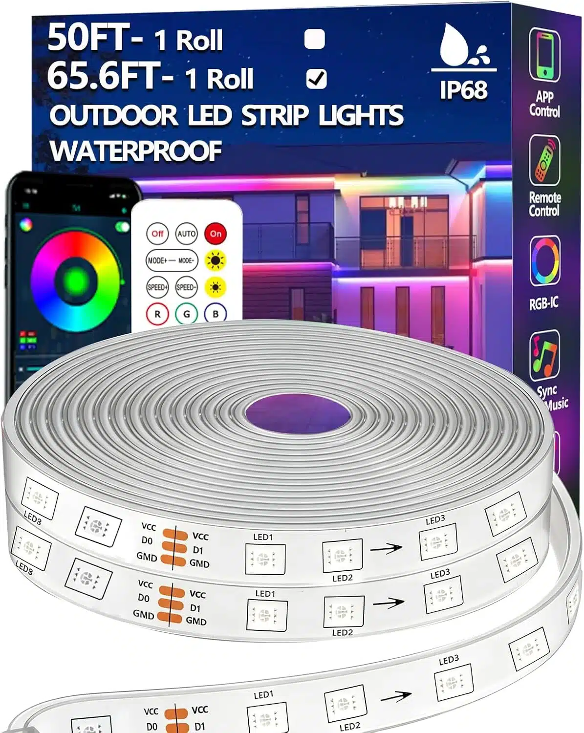 710yuhxayGL._AC_SL1500 BVOKON IP68 RGB+IC LED zunanje LED trak luči z aplikacijo 20m - slika 1