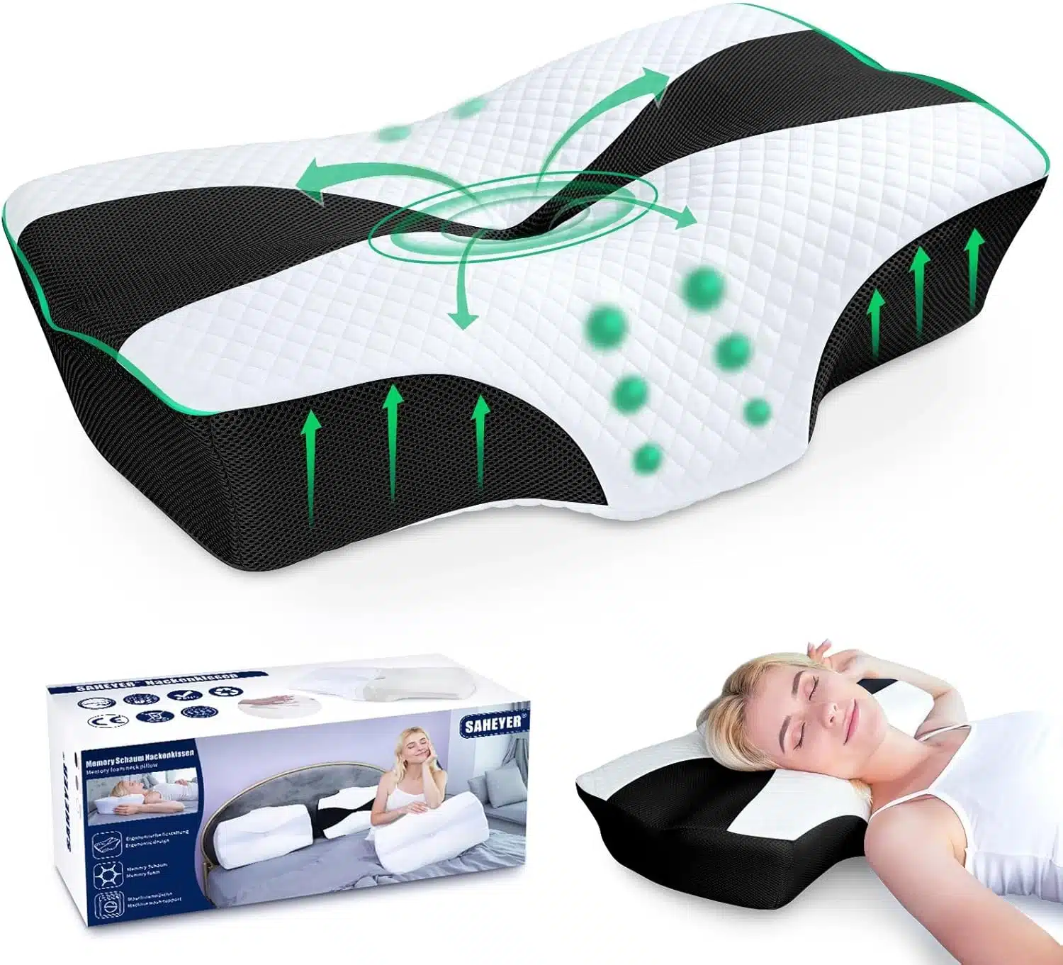 714hCZWDAaL._AC_SL1500 SAHEYER ergonomska ortopedska vzglavna blazina iz spominske pene 60×40×13/11cm - slika 1