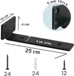 6x ITHKFU 25 cm črni kovinski nosilci za police - slika 2
