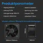 HON&GUAN Industrijski odvodni ventilator s stikalom 200mm - slika 2