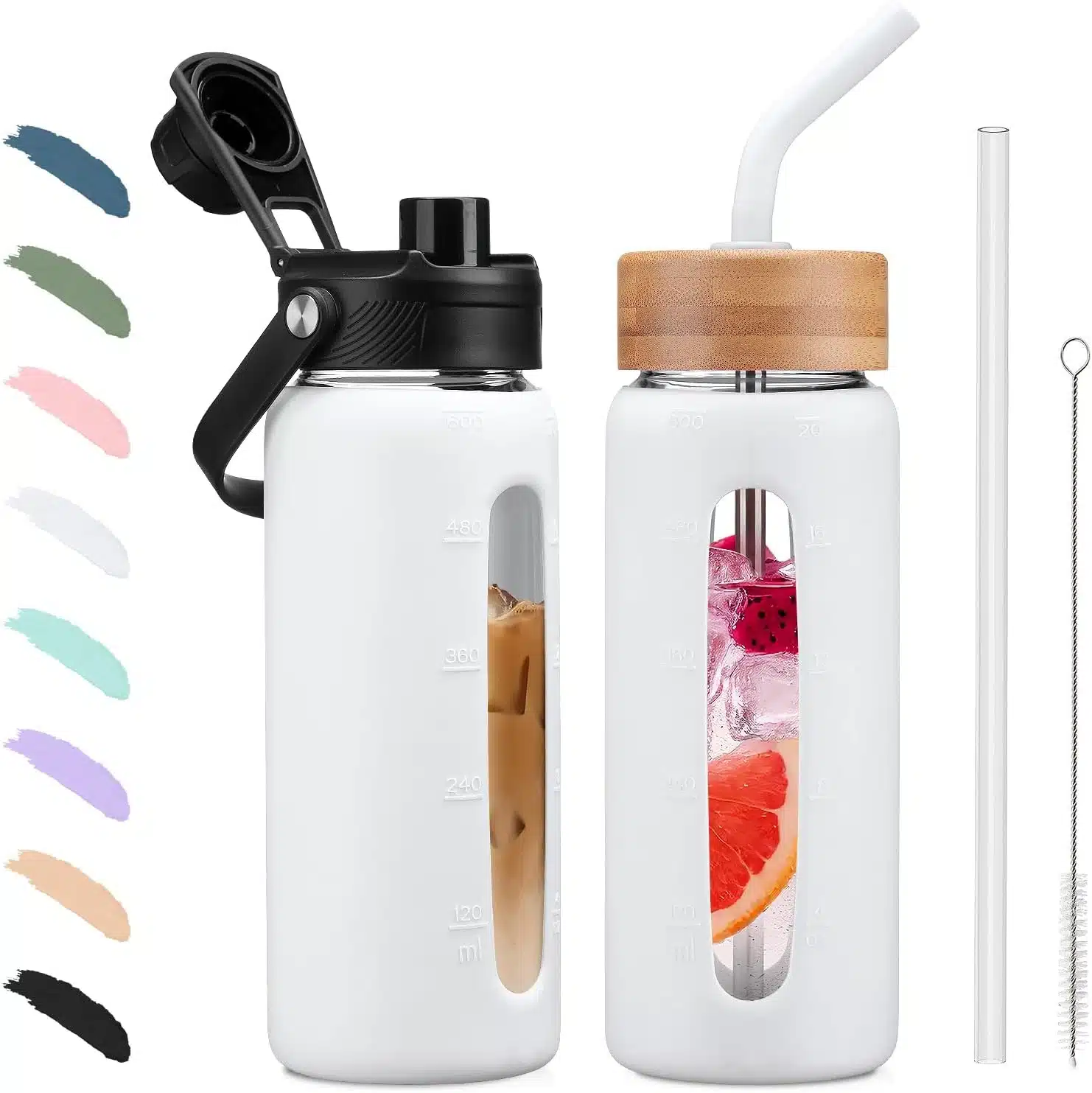 61NSbS3UbsL._AC_SL1500 BLUEGO steklenica iz borosilikatnega stekla s slamico +2 pokrova 600ml - slika 1