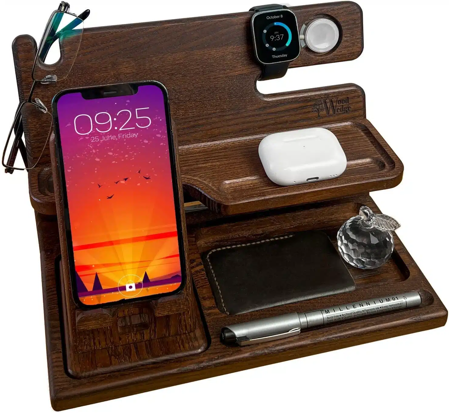 71-ClgI2uGL._AC_SL1500 WOOD WEDGE lesena organizacijska postaja z držalom za telefon in predalom - slika 1