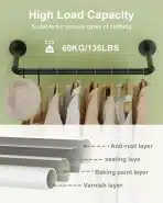 2x GUOHNHE industrijska stenska obešalna palica za oblačila 54cm - slika 5