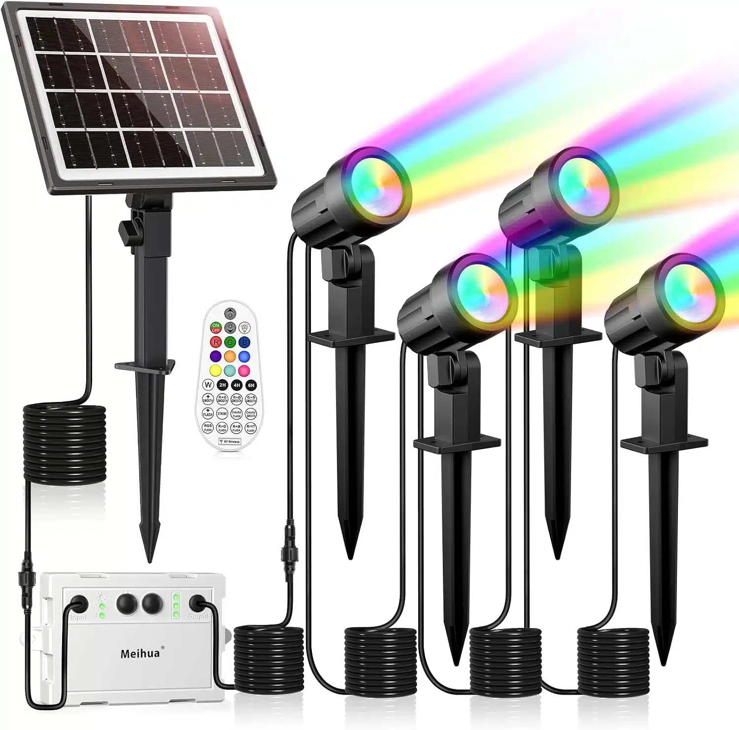 71UBWr-aJuL._AC_SL1500 MEIHUA RGB Solarni Vrtni Reflektorji z Daljinskim Upravljalnikom 4 kosi - slika 1