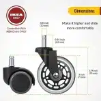 5x HOLKIE Kolesca za pisarniški stol 10×22mm - slika 3