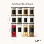 12x KIVY Steklene posode za shranjevanje 1000 ml s pokrovi - slika 3