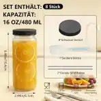 8x OAMCEG stekleničke za sok in smuti 480 ml s pokrovi - slika 2
