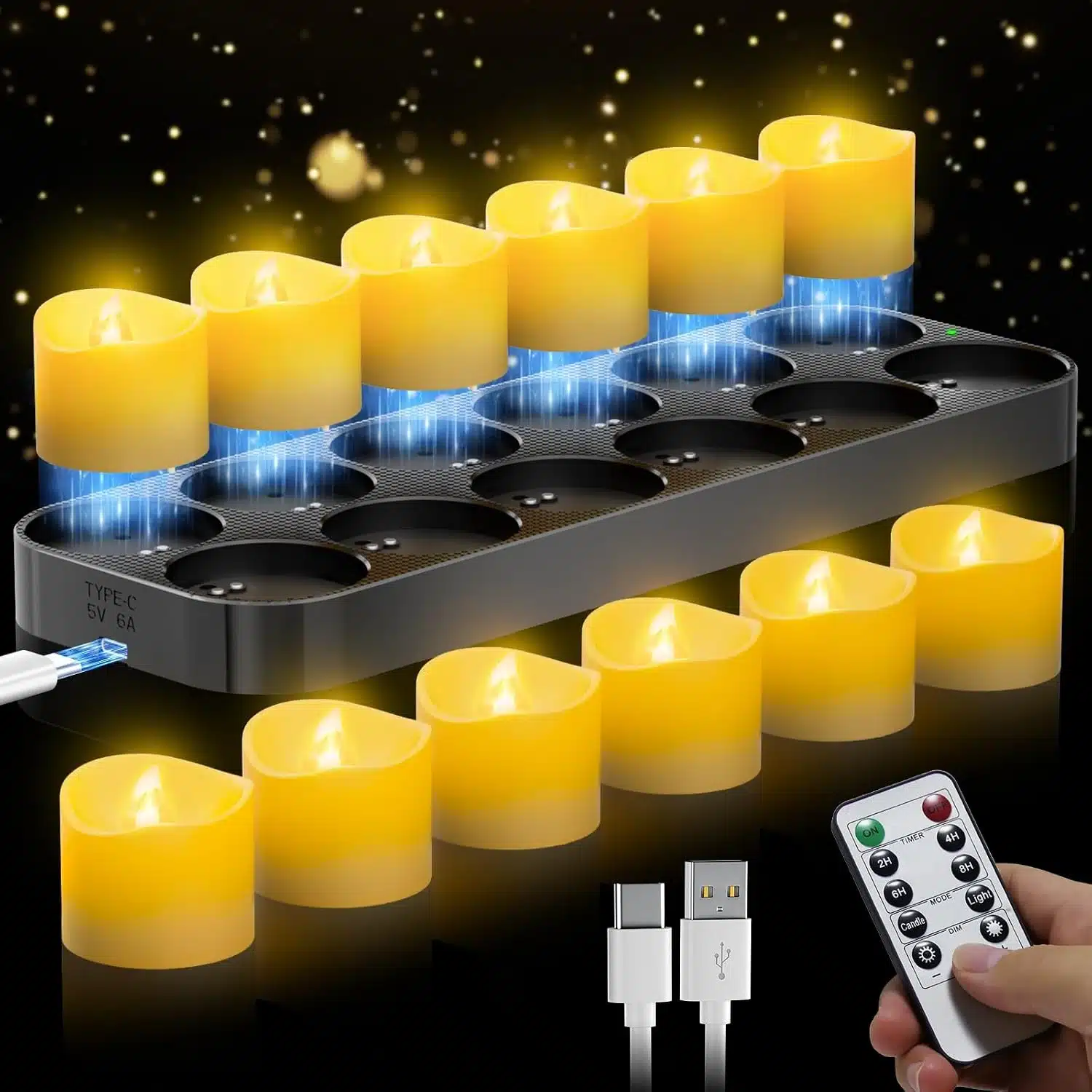 71yQnskPiNL._AC_SL1500 12x DAPHOMEU polnilne LED čajne svečke z daljincem - slika 1