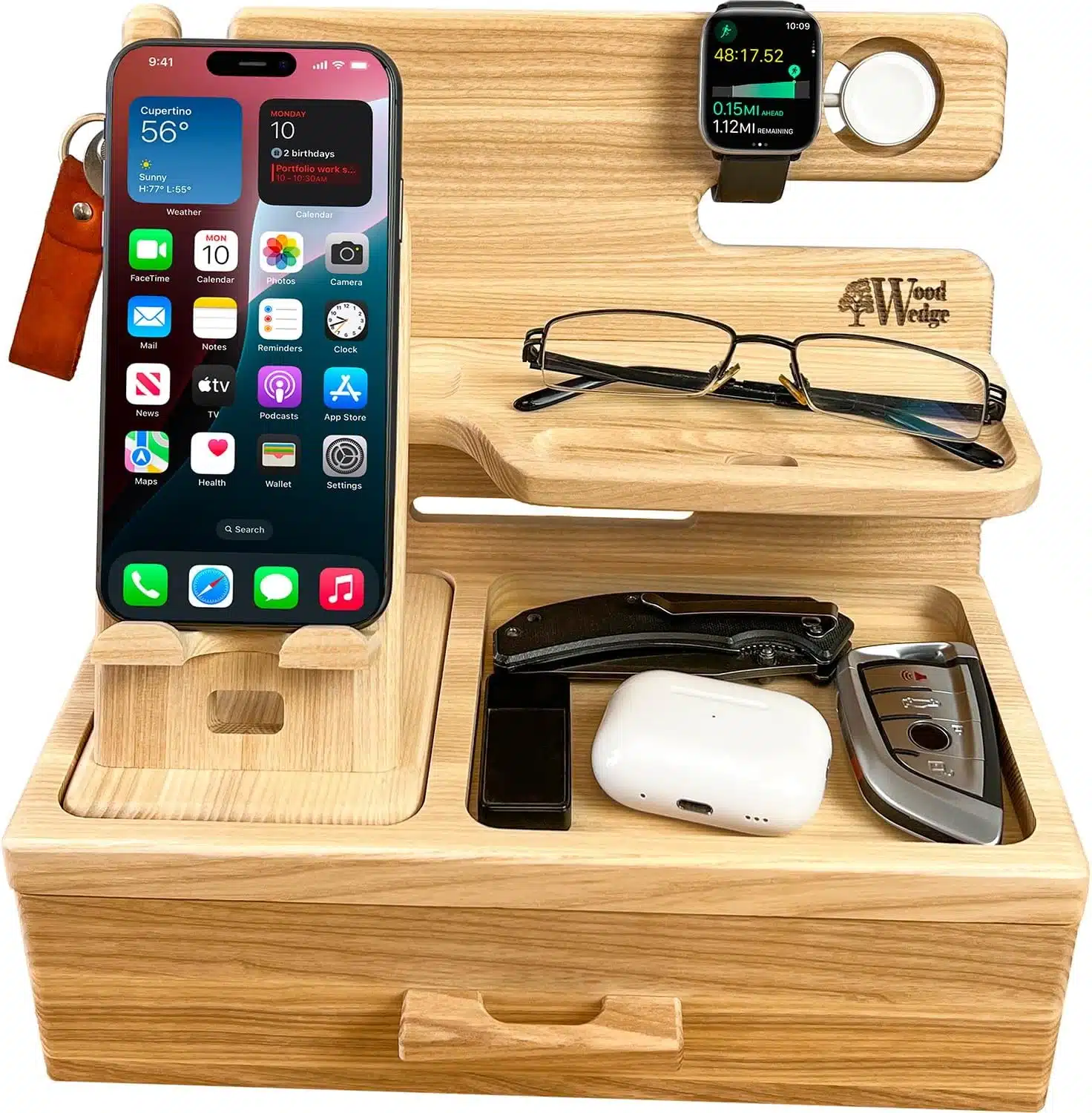 81e8Q5ct9hL._AC_SL1500 WOOD WEDGE lesena organizacijska postaja z držalom za telefon in predalom - slika 1