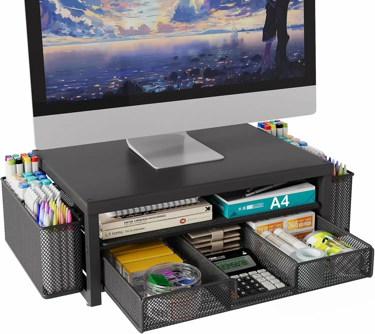 81rgquHbHKL._AC_SL1500 BOKIOVIN kovinsko stojalo za monitor s predalom - slika 1