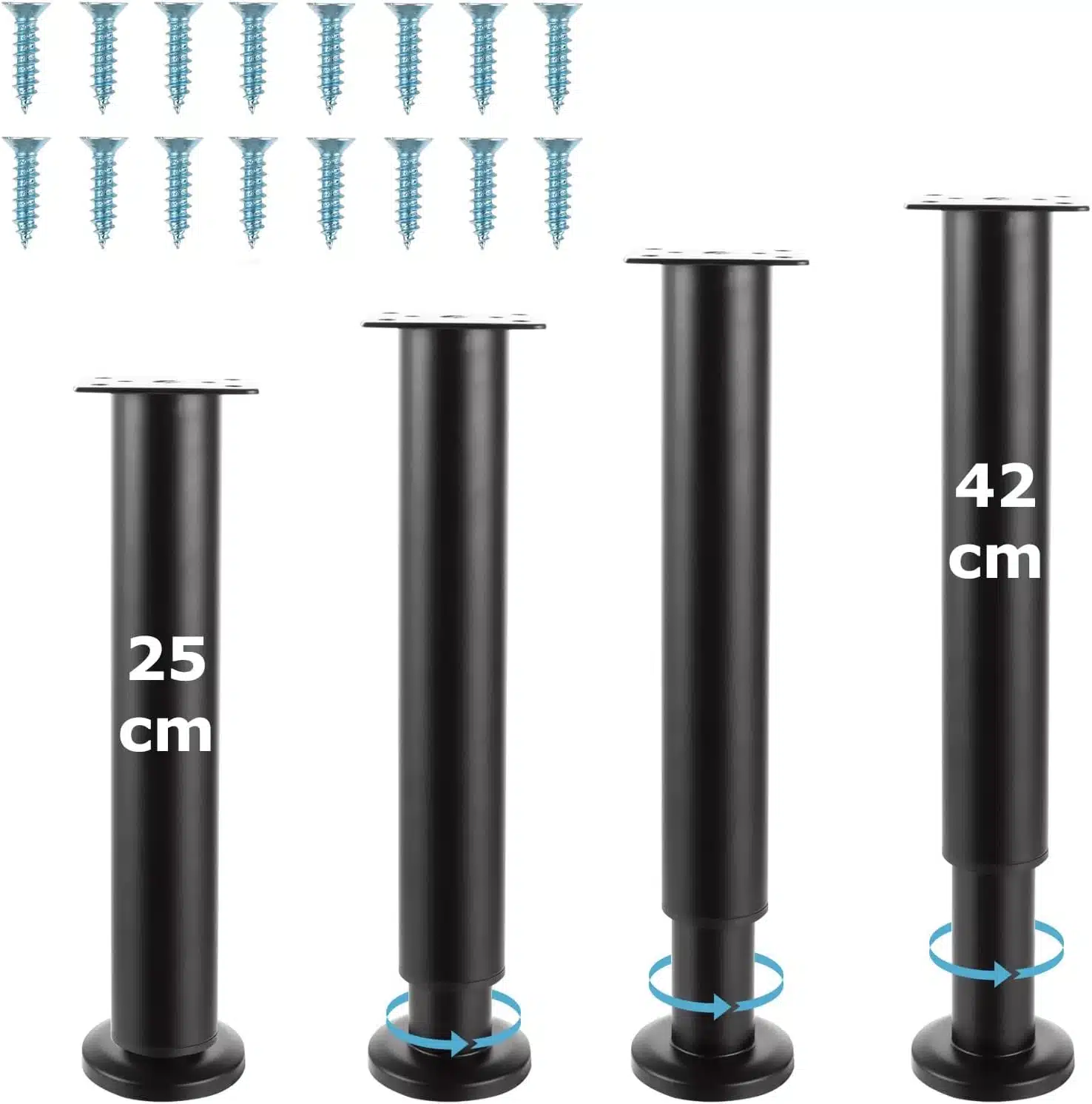 6117P8szRFL._AC_SL1500 4x SHUESS Nastavljive Kovinske Noge za Pohištvo 25–42 cm - slika 1