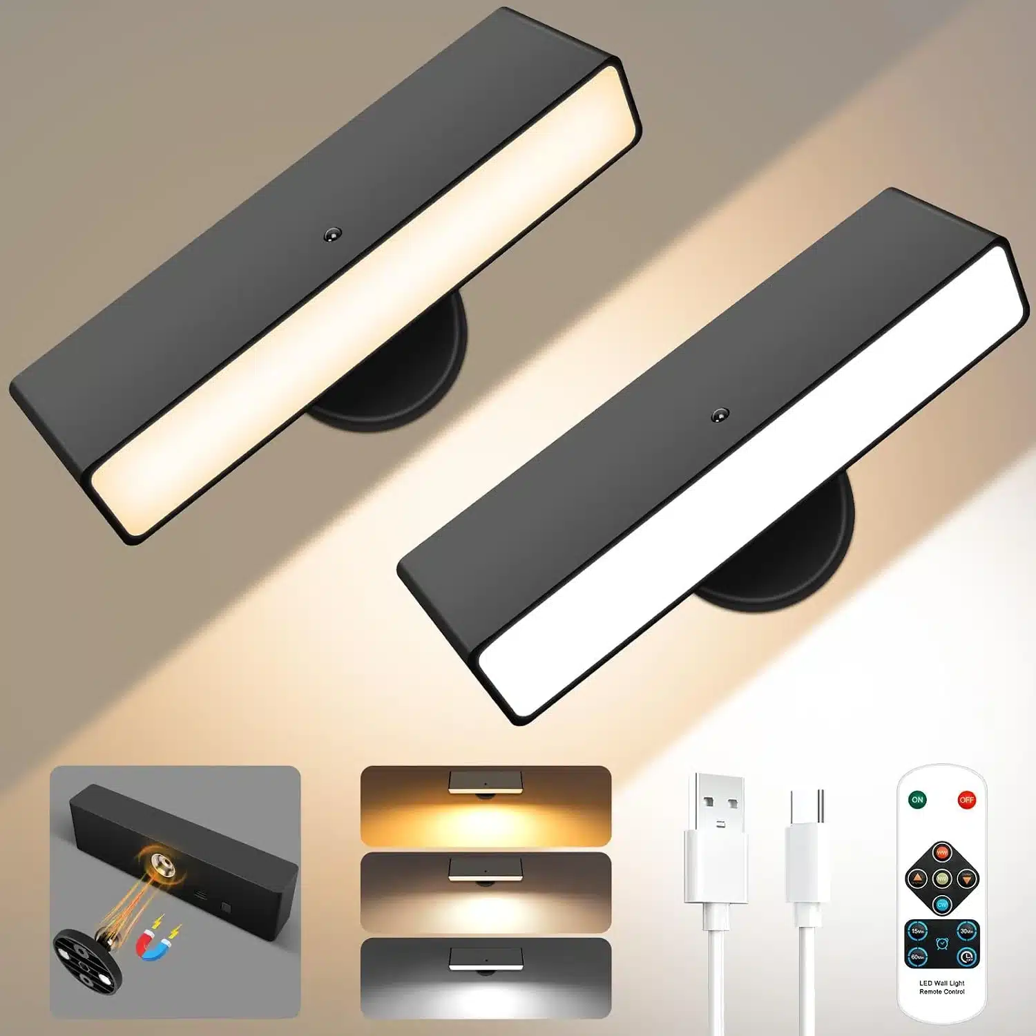 6190Er3WTrL._AC_SL1500 2x Toowell Brezžična LED Stenska Svetilka 5000 mAh - slika 1