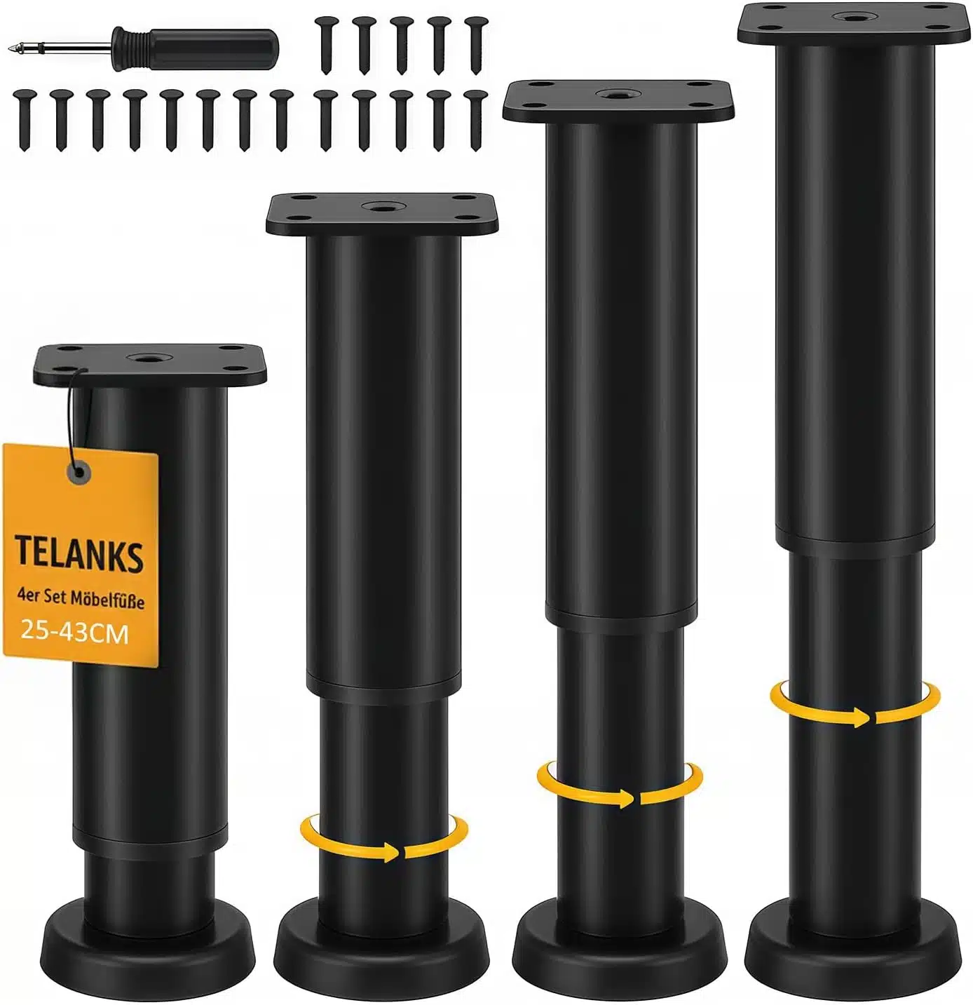 61GCx7pgeaL._AC_SL1500 4x TELANKS Nastavljive Pohištvene Noge 25–43 cm - slika 1