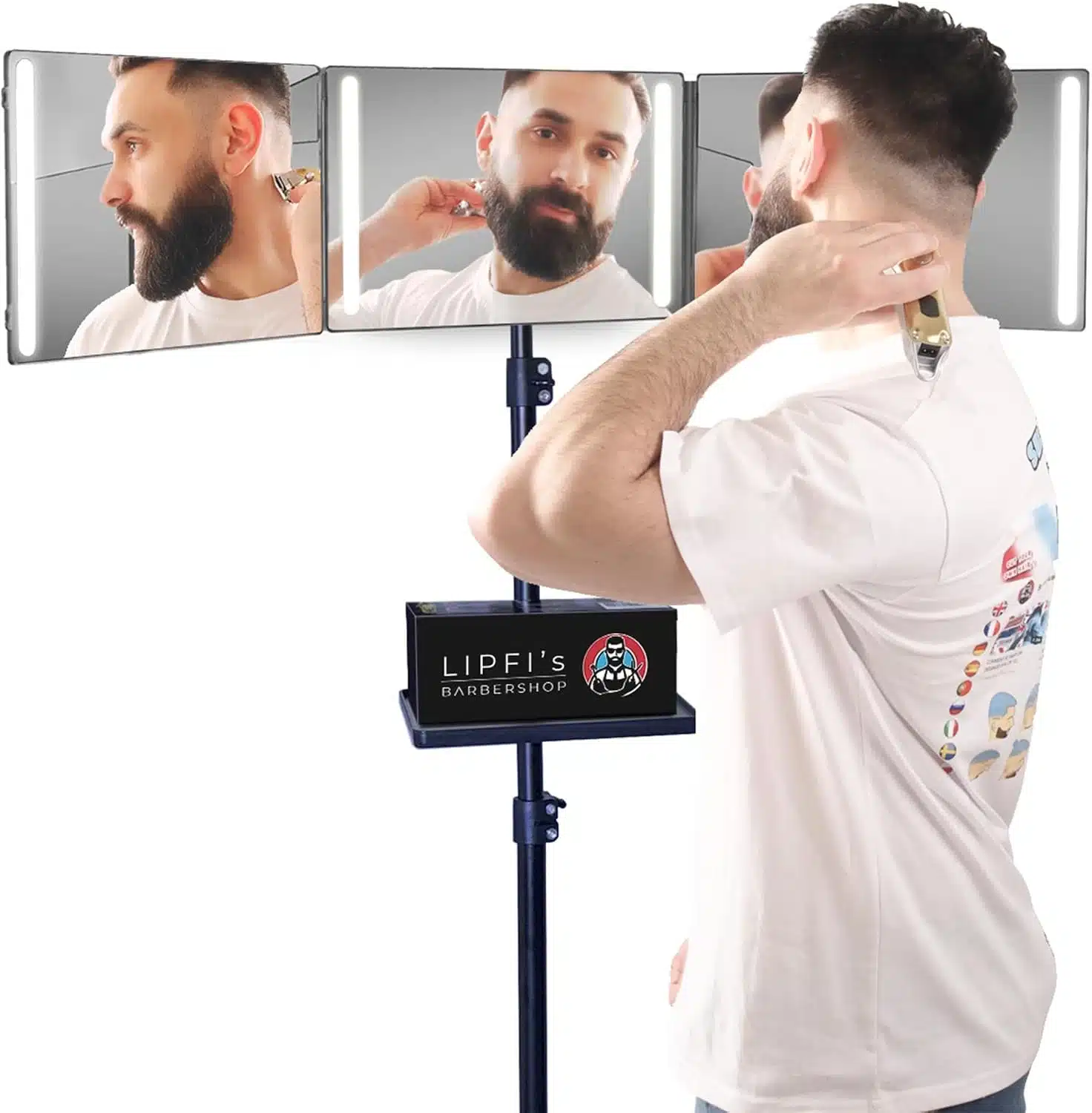 71m-Vq7AEKL._AC_SL1500 LIPFISBARBERSHOP.COM 360° Trojno Ogledalo s Stojalom - slika 1