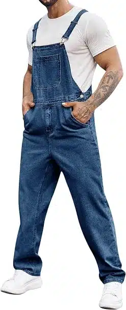 611GGo V6XL._AC_SY606 Runcati Moške Denim Hlače z Naramnicami – Temno Modre, L - slika 1