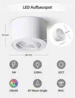 6x mega lumen LED Stropni Reflektor 5 W IP65 Bel - slika 3
