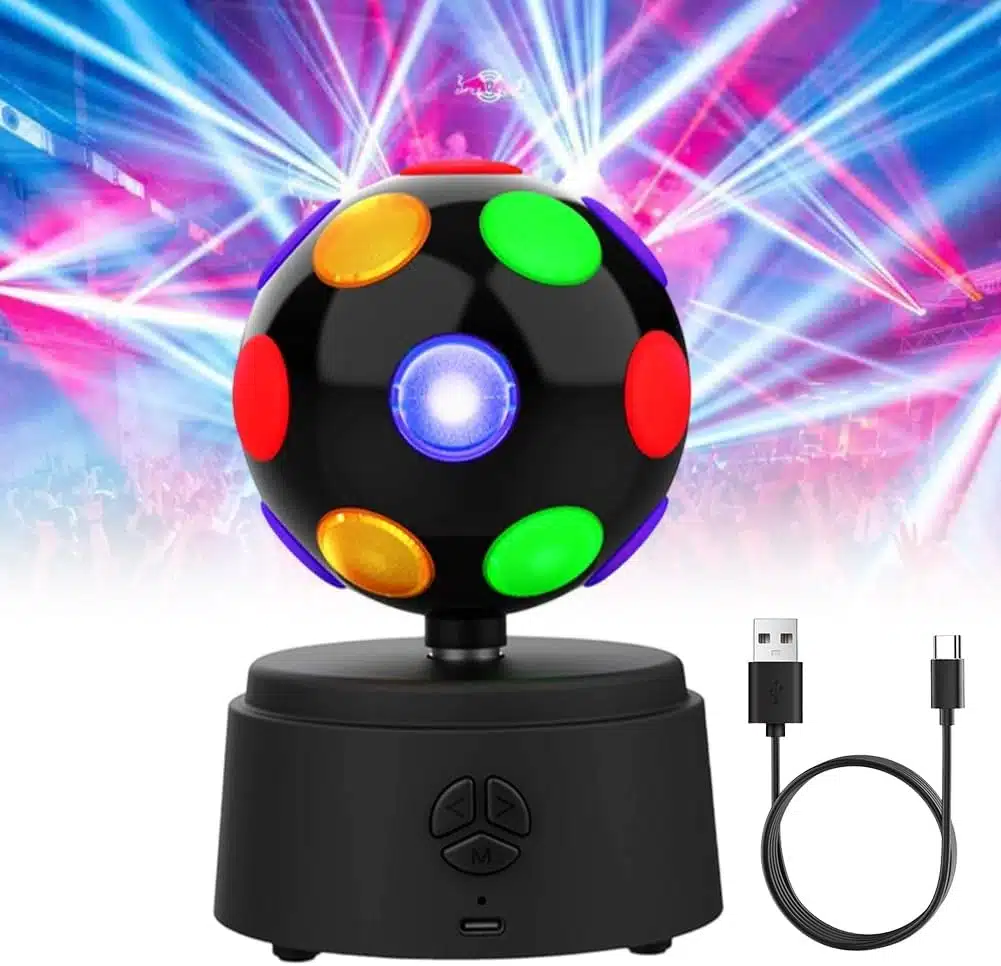 61VYebdMEkL._AC_SL1001 Vrtljiva Disco Krogla z Večbarvno LED Osvetlitvijo – 11 cm - slika 1