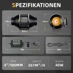 QiCrafe P219 cevni ventilator s senzorjem in daljinskim upravljalnikom 100 mm - slika 6