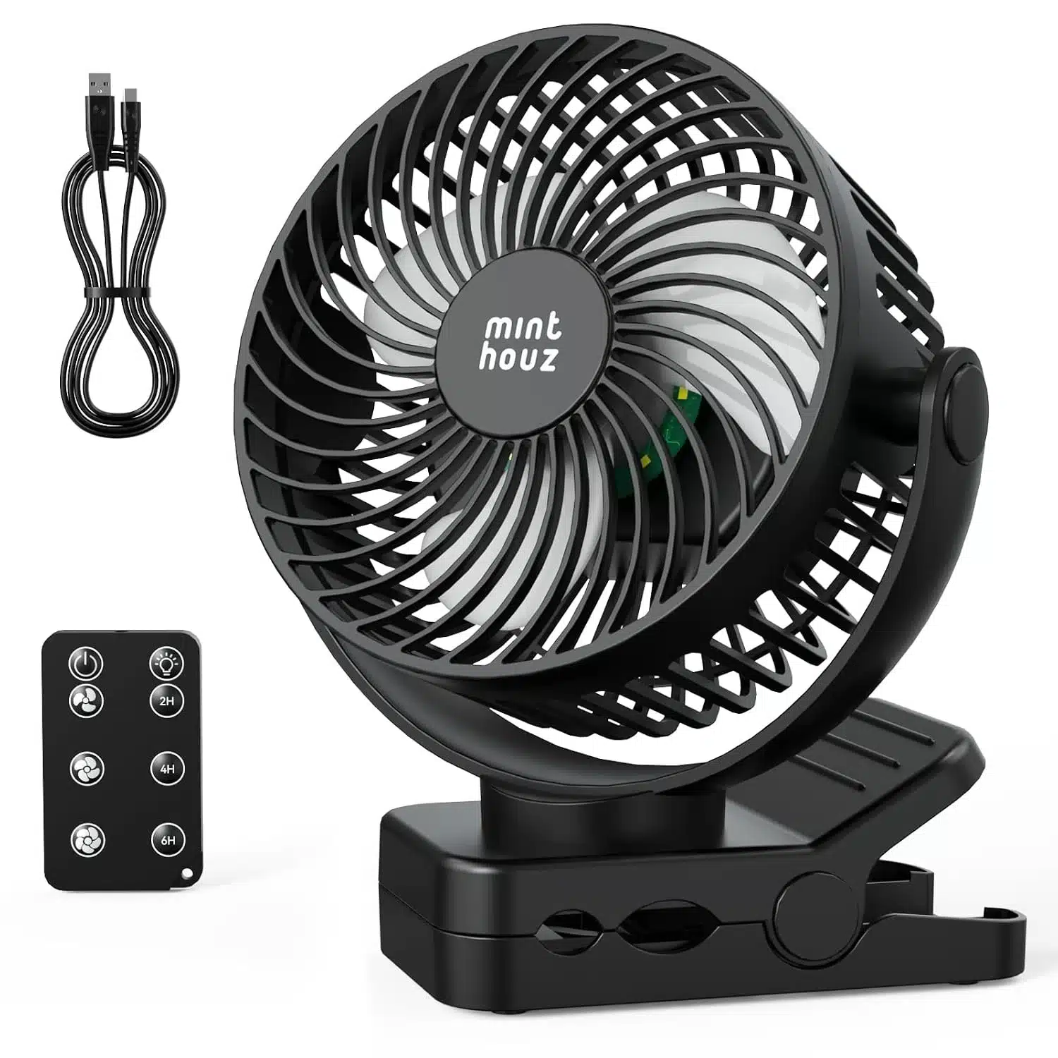 71P7RN57d6L._SL1500 Minthouz prenosni USB ventilator s sponko in daljincem 12000 mAh - slika 1