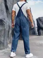 Runcati Moške Denim Hlače z Naramnicami – Temno Modre, L - slika 4