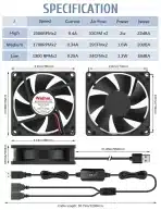 2x Wathai USB ventilator 80 mm s 3 stopnjami hitrosti - slika 2