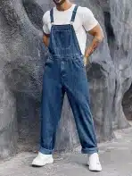 Runcati Moške Denim Hlače z Naramnicami – Temno Modre, L - slika 2
